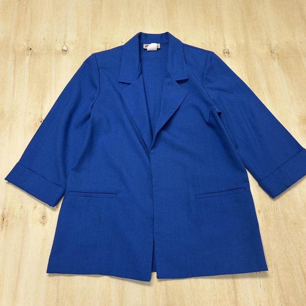 Vintage JBJ Sportswear Jacket Womens 10 Blue Open Front 3/4 Sleeve Unlined